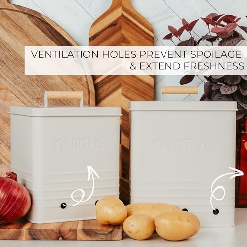 Beautiful Potato and Onion Storage Container Set - Food Safe Metal Bins - Image 6