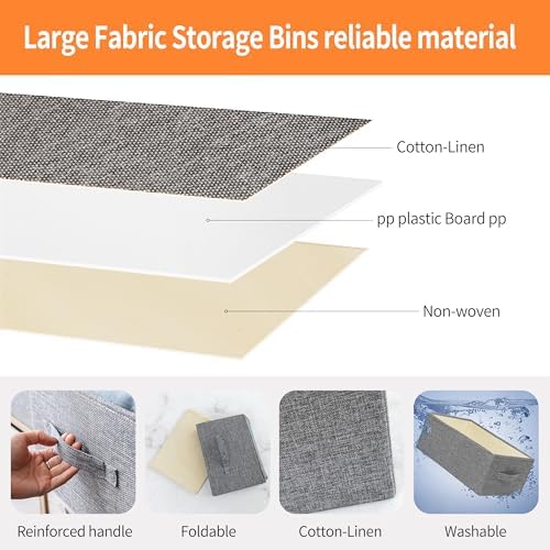 Linen Folding Storage Bins, 3 Pack Large Storage Baskets, Washable, Clothing Storage Bins with Handle, Closet Organizer for Storage Sweater,Sheets(dark grey, 18½"x11 x8½) - Image 3