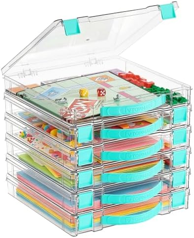 Vtopmart 6 Pack Board Game Storage with Handle and Snap-Tight Latch Lid by Vtopmart