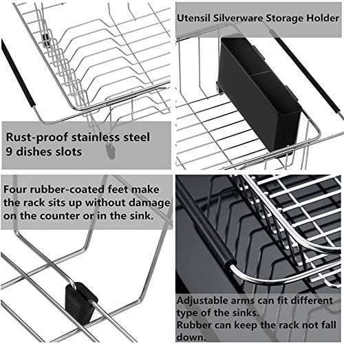 SANNO Dish Drying Rack, Large Dish Rack Adjustable Deep Dish Drainer with Removable Silverware Holder, Deep Large Dish Rack in Sink On Counter, Expandable Arms, Stainless Steel - Image 4