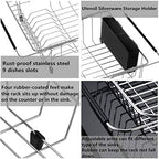SANNO Dish Drying Rack, Large Dish Rack Adjustable Deep Dish Drainer with Removable Silverware Holder, Deep Large Dish Rack in Sink On Counter, Expandable Arms, Stainless Steel - Image 4