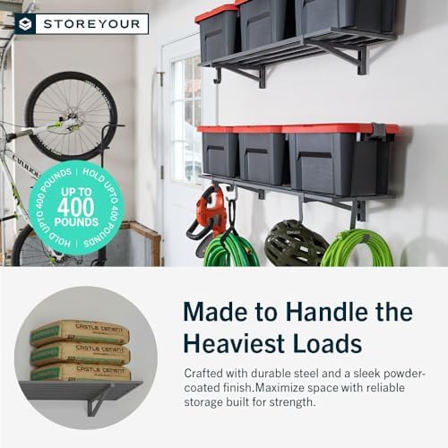 StoreYourBoard Garage Wall Shelf, 1x4 ft, Holds 400 lb, 6 Hooks, 2 Pack - Image 5