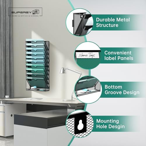 11-Tier Wall File Organizer, Hanging File Holder, Wall Mounted Mail Sorter - Image 4