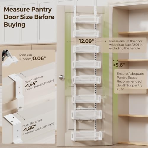 Delamu 8 Tier Over the Door Pantry Organizer, 2in1 Hanging or Wall Mount Spice Rack Seasoning, Adjustable Heavy-Duty Narrow Pantry Door Organizer and Storage for Kitchen Cabinet and Bathroom,12" White - Image 2