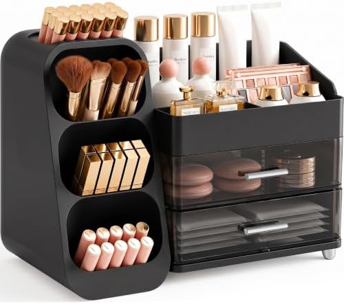 Booklov Large Makeup Organizer for Vanity Countertop, Black by Booklov