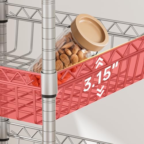 Golpart Basket Shelves Closet Rack with Wheels Metal Pantry Wire Shelf Unit - Image 3