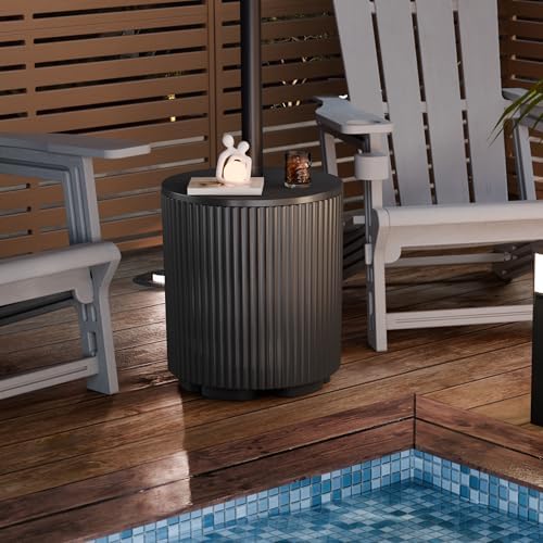 Outdoor Table with Umbrella Hole, Patio Umbrella Side Table with Plastic Bags Attached, Free-Standing Umbrella Side Table for Porch, Poolside & Garden, Easy Assembly, Black - Image 7
