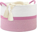 Pink Laundry Basket,20''x13''Woven Cotton Rope Laundry Hamper,Large Blanket Basket for Living Room,Baby Baskets,Kids Toy Storage Basket for Organizing,Woven basket,Clothes Hamper,Room Decor by Hobasket