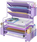 Simple Trending 7 Tier Desk File Organizer, Letter Tray Paper Organizer with Pen Holder and Metal Hanging Basket, Purple by SimpleTrending