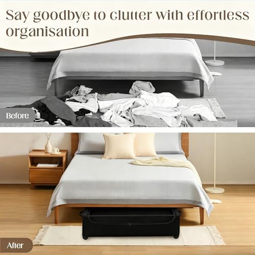 Under Bed Storage with Wheels, 2 Pack Under Bed Storage Containers, 10.6 inches Tall Underbed storage bins on Wheels, Rolling Under the Bed Metal Drawers for Clothes, Blankets, Shoes (XXXL, 90L) - Image 6
