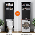 Over the Toilet Storage Cabinet for Bathroom, 75in Black Over Toilet Cabinet Freestanding Storage Organizer, Space Saver with Doors and Adjustable Shelf, Black - Image 4