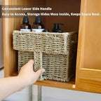 GYASVWU Seagrass Pantry Baskets for Organizing, Wicker Storage Baskets for High Shelves with Handles, Rattan Baskets for Home, Cabinet, Farmhouse, 2 Pack (Seagrass Color) - Image 4