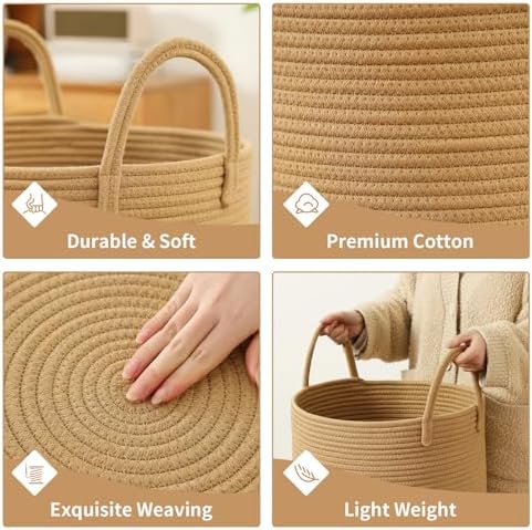 Laundry Basket Hamper Tall Rope Storage Woven for Blanket toys Dirty Clothes in Living Room Bathroom Bedroom (Jute Brown, 60L/15.8Gal) - Image 3