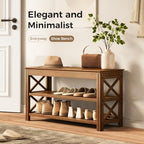 Bamworld Shoe Rack Bench with Storage 3 Tier Bamboo Shoe Bench Entryway Rustic Solid Wood Entryway Bench (X-Brown,31.5") - Image 3