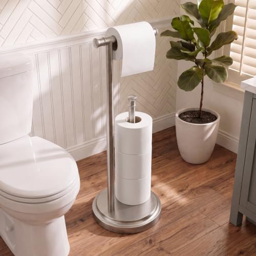 Hoimpro Toilet Paper Holder Stand Bathroom Free Standing Brushed Nickel - Image 2
