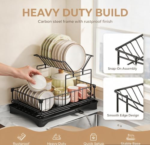2-Tier Large Dish Drying Rack for Kitchen Counter, Dish Rack Auto Drain - Image 5