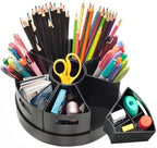 Black Rotating Desk Organizer with Dividers Lazy Susan Caddies for Home School Office Supplies, Pens, Markers and Art Supplies for Classroom by PUZZLEEZ