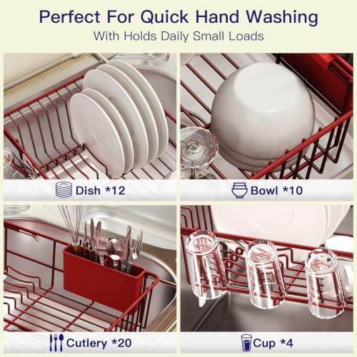 MAJALiS Red Expandable Dish Drying Rack Over Sink with Anti-Slip Grip - Image 6
