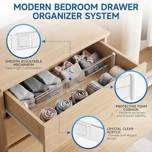 LETGO 8 Pack Drawer Dividers 6" High - Tall Acrylic Drawer Divider for Clothes, 12.3-18" Adjustable Dresser Deep Drawer Dividers,Expandable Dresser Separators for Kitchen Office Baby Clothing (8) - Image 6