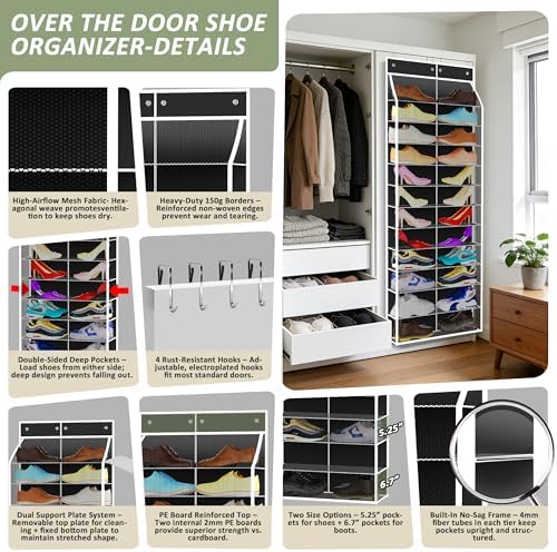 Kotkn 24-Pair Over Door Shoe Organizer for Family & Kids, Double Sided | Hanging Storage for Sneakers, Boots, Toys & Room Organization-Obsidian Black - Image 3