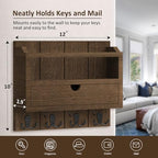 Nekon Mail Organizer with Drawer for Wall, Wooden Key Holder, Brown - Image 5