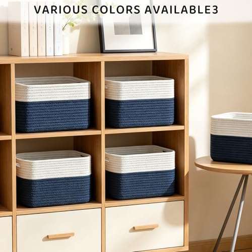 4 Pack Storage Baskets for Organizing, 11''Lx9''Wx8''H Woven Baskets for Storage Toys, Towels, Books, and Clothes, Cotton Rope Basket for Shelves with Handle - Image 4