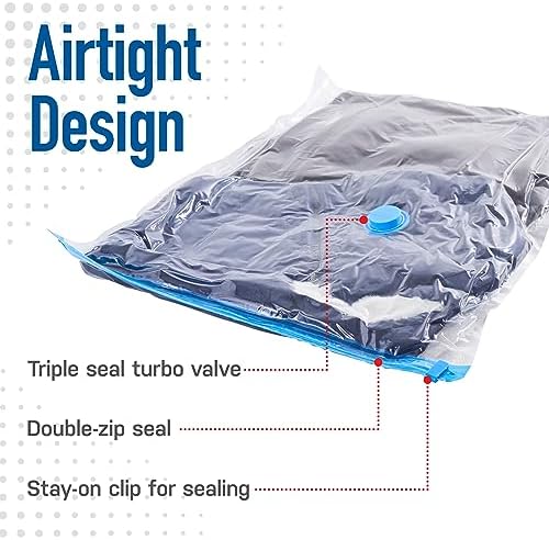 4 Pack Variety Vacuum Storage Bags for Comforters, Blankets & Clothes – Vacuum Sealed Compression Bags with Hand Pump – Space Saver Storage Bags for Bedding, Moving, Travel & Organization (2L & 2XL) - Image 4