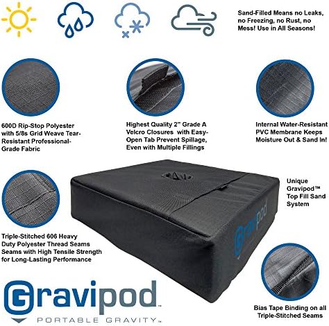 Gravipod Umbrella Base Weight | Outdoor Sand-Fillable Stabilizer for Cantilever, Offset, and Patio Umbrellas | Heavy-Duty Weather-Resistant Fabric - Image 2