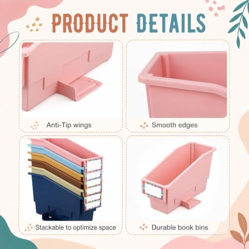 gisgfim 12 Pcs Non-Tip Book Bins with Stabilizer Wings (Boho) - Image 3