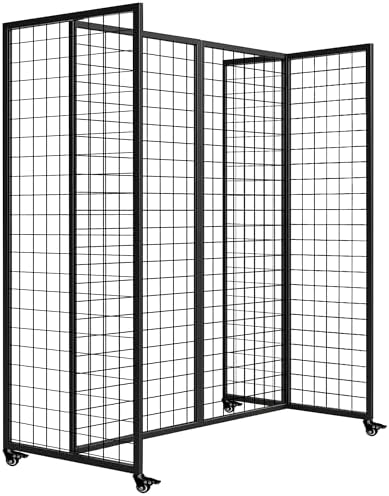 Grid Wall Panels, Grid Wall with Wheels,4x5.5Ft Gridwall Panel Display Stand,Sturdy Art Display Panels, Grid Display Stand, Black by Unknown