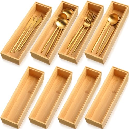 Kigley 8 Pcs Bamboo Drawer Organizer for Kitchen, 12x3x2 Inch, Wood by Kigley