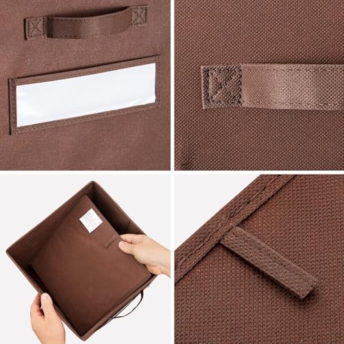 Fabric storage cubes (Set of 8) 11 Inch Cube Storage Bin, Cube storage with 8 Labels Window Cards & a Pen, Foldable cube Organizer bins,11x11 Storage bin, Cubby Organizer Boxes, Brown - Image 2