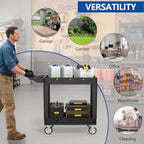 2 Tier Plastic Rolling Cart Utility Cart on Wheels, Heavy Duty Tool Carts with Ergonomic Storage Handle and Deep Shelfs, Work Cart Service Cartss for Garage, Warehouse, Workshop, Office, Cleaning - Image 7