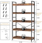 HCHQHS 5 Tier Bookshelf, Adjustable Industrial Bookcase, Vertical Tall Book Shelf, Wood and Black Metal Open Bookshelves for Home Office, Living Room, Bedroom - Image 4