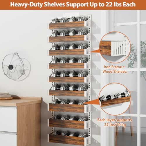 Over the Door Pantry Organizer: Pantry Organization and Storage with Hanging Basket - 9-Tier Metal Spice Rack Adjustable Shelves for Kitchen Bedroom Bathroom & Laundry Room White - Image 5