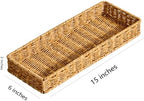 Berdeng Kitchen Drawer Organizer for Utensils, Silverware Tray Cutlery Organizer, PE Rattan Handwoven Storage Basket with Iron Frame, 2-Inch Fit for Shallow Drawers, 15" x 6" x 2" (Set of 3) - Image 2