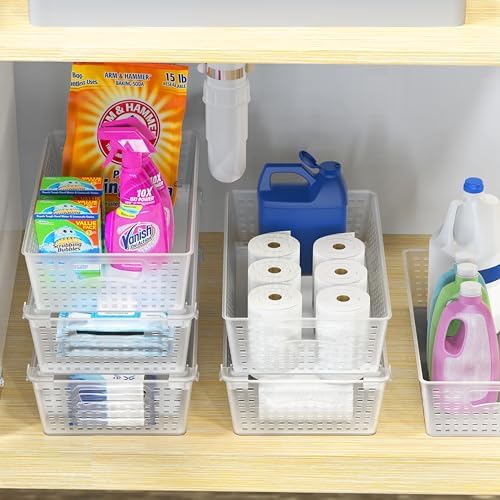 Simple Houseware Stackable Plastic Woven Basket Organizer, 6 Pack, Clear - Image 6