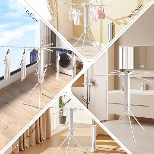 Multi-Functional 4-Leg Clothes Drying Rack, Large Capacity Foldable & Collapsible Laundry Rack, Portable Indoor Outdoor Drying Rack with Sock Clips & 4 Shoe Holders, Space Saving Stand - Image 5