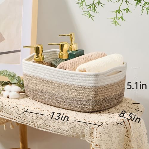 MiniArk Small Storage Baskets for Organizing | Closet Organizer Bins | Shelf Toy Basket | Woven Rope Baskets | Cube Decorative Box | Shallow Basket | 13x8.5x5.1” | 4 Packs Gradient Brown - Image 3