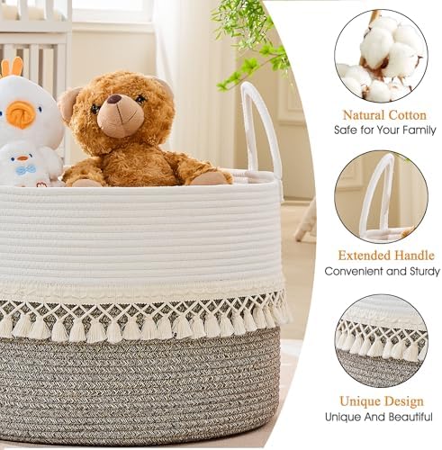 KAKAMAY Large Blanket Basket with Handles, Storage Basket for Living Room - Image 2