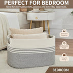 Laundry Hamper with Handles, 72L Rope Laundry Basket, Grey & White - Image 6