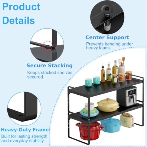 Expandable Kitchen Cabinet Shelf Organizer, Stackable Metal Storage Shelves - Image 7