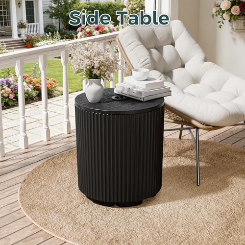 Outdoor Umbrella Stand with Hole, Umbrella Side Table, Black - Image 7