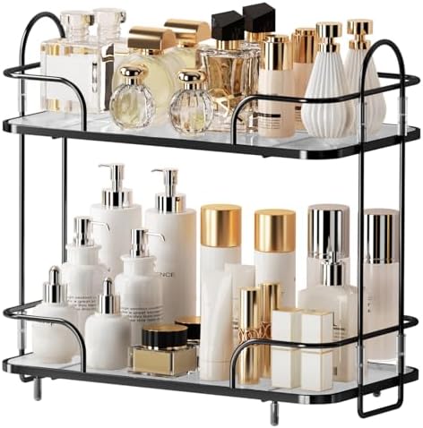 2 Tier Corner Bathroom Counter Organizer, Cosmetic Skincare Organizer, Bathroom Countertop Perfume Tray Vanity Organizer, Kitchen Spice Corner Storage Shelf by Seoneiro