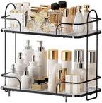 2 Tier Corner Bathroom Counter Organizer, Cosmetic Skincare Organizer, Bathroom Countertop Perfume Tray Vanity Organizer, Kitchen Spice Corner Storage Shelf by Seoneiro