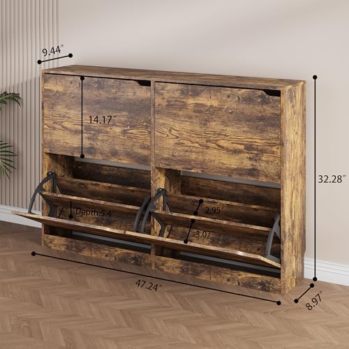 Brown Hidden Shoe Storage Cabinet for Entryway with 4 Flip Drawers - Image 2