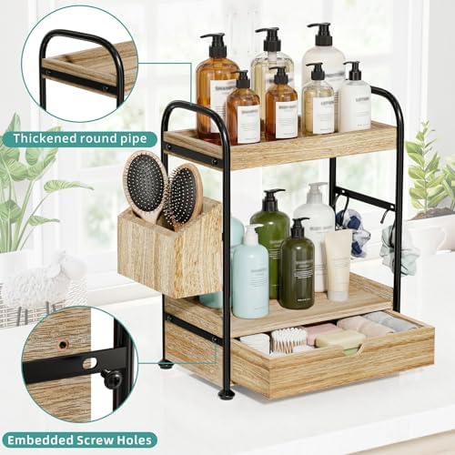 Kottwca 2-Tier Bathroom Counter Organizer, Wooden Vanity Shelf, Light Brown - Image 5