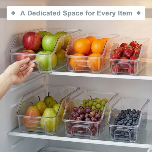 LemonRoad 6 Packs Pantry Organizers and Storage Freezer Clear Organizer Bins with Handle Acrylic Organization Bins Stackable Open Front Storage Vegetable Egg Salad Containers for Kitchen Cabinet - Image 4