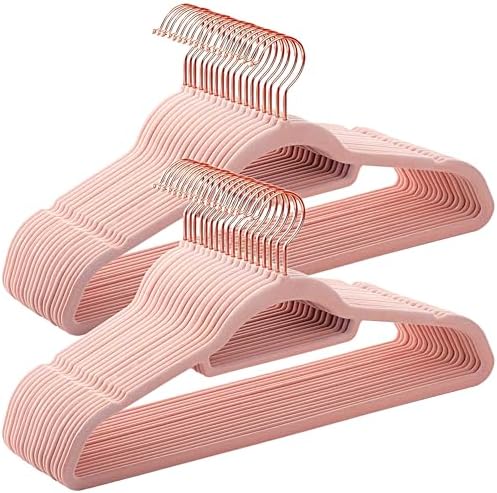 Pink Velvet Hangers 50 Pack - Adult Hangers Rose Gold Hook, Space Saving Non-Slip Clothes Hangers, 16.5 Inch with Tie Bar for Coats,Sweater,Jackets,Dresses, Shirts, Suits & T-Shirts by BGRQRIQ