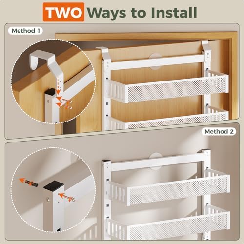 POKIPO 8-Tier Over the Door Pantry Organizer, 2 IN 1 Wall Mount or Hanging Spice Rack with Adjustable Raised Basket, Heavy Duty Back of Door Storage for Kitchen Bathroom Laundry Room - Image 3